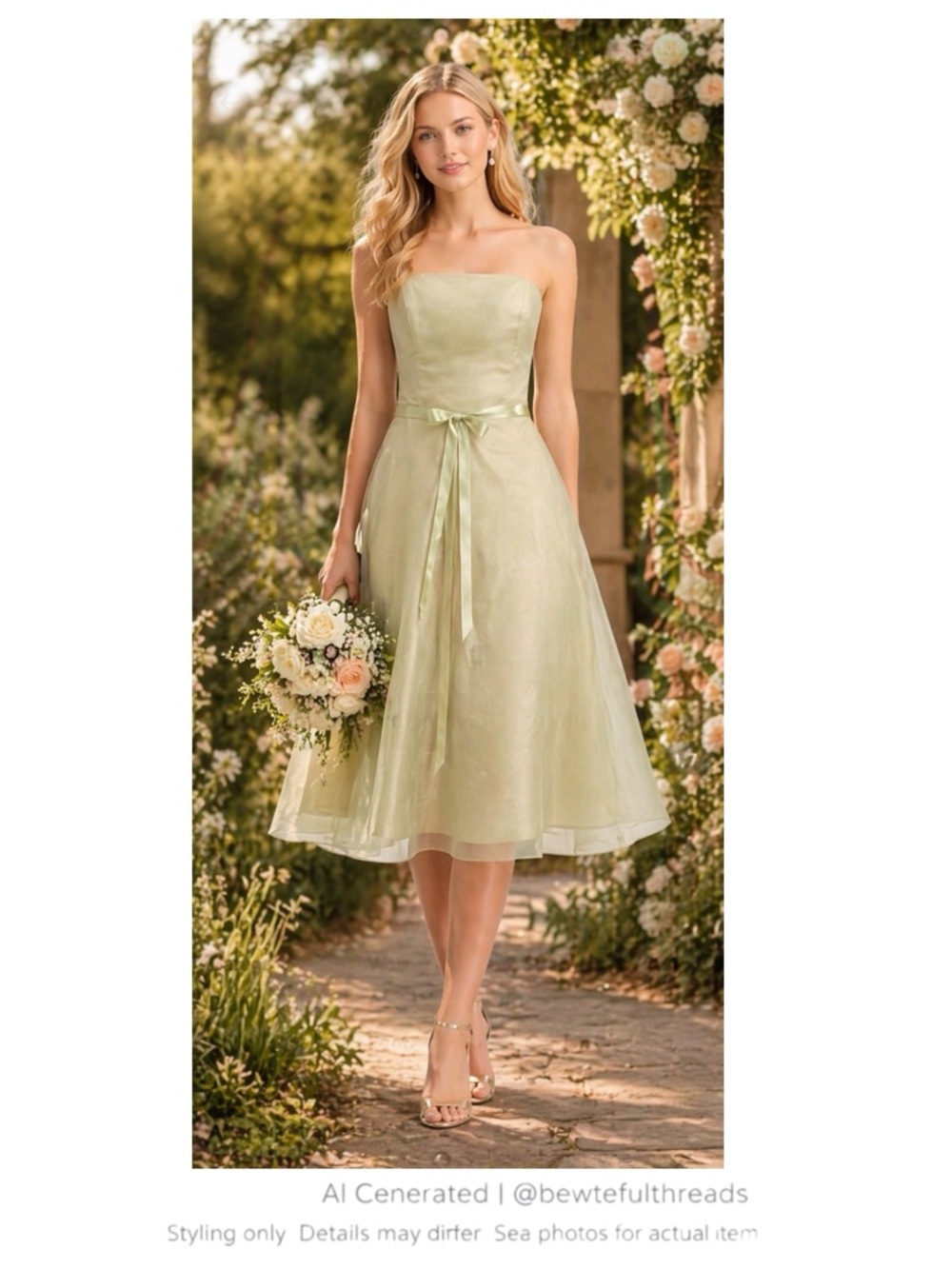 Sage Strapless Tulle Midi Dress XS Bridesmaid Wedding Guest Formal